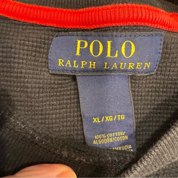 Polo Ralph Men’s Long Sleeve Shirt Waffle Knit Black 100% Cotton Red Pony - Picture 2 of 6